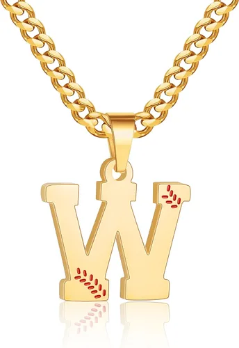 Miniatura 23 de Avotto Collar de béisbol con letra inicial de la A a la Z para niños y hombres, cadena cubana de acero inoxidable resistente que no se decolora