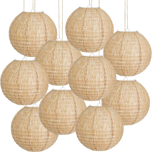 10 linternas de papel bohemias neutras de 10 pulgadas | Decoración colgante de arpillera rústica para bodas, baby shower, dormitorio, patio en casa