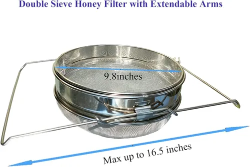 Miniatura 3 de Colador de miel para cubo de 5 galones de acero inoxidable doble tamiz filtro de miel para miel limpia con brazos extensibles de hasta 16.5 pulgadas