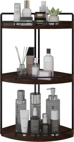 Miniatura 10 de Dorhors Organizador de baño esquinero de 3 niveles para almacenamiento, bandeja de tocador, organizador de encimera de madera para cocina, baño