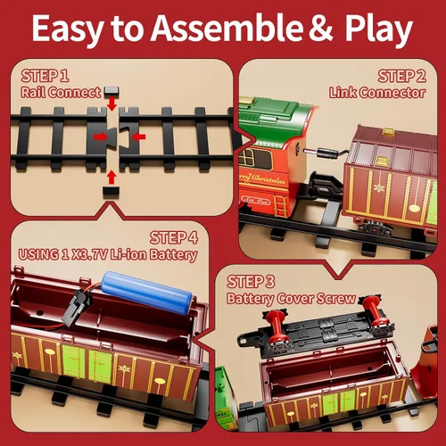 Miniatura 4 de Juego de tren para niños de 4 a 8 años, humo, juego de tren de Navidad con luces de humo y sonido, juguetes eléctricos clásicos para trenes de pista