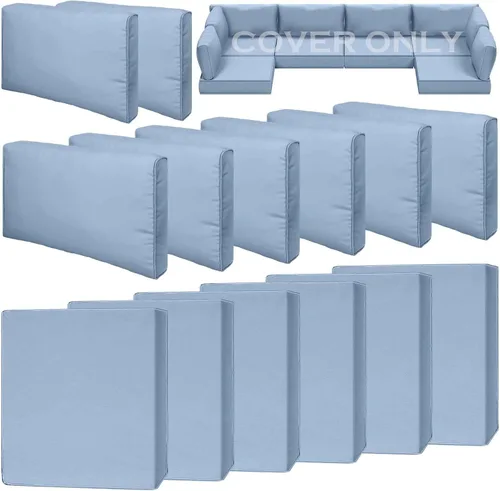 Miniatura 18 de Juego de 9 piezas de fundas impermeables para cojines de patio al aire libre, juego de reemplazo para muebles de sofá seccional de ratán entretejido