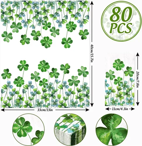 Miniatura 2 de 80 servilletas desechables para invitados del día de San Patricio, servilletas de papel de trébol verde de la suerte, toallas de mano para fiesta