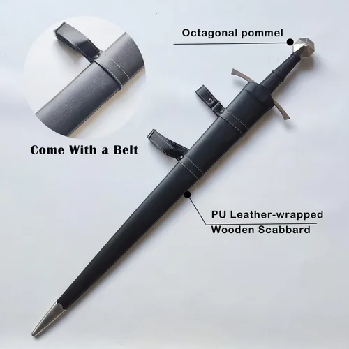 Miniatura 7 de Medieval Full Tang Spring Steel Knight Arming Sword with Scabbard for Outdoor Use, Practice, Collection