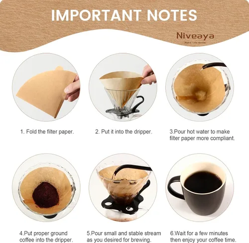 Miniatura 4 de Niveaya 200 filtros de café – Tamaño 02, filtro de café de papel natural, sin soplado, desechable para verter sobre y goteo (2-4 tazas)