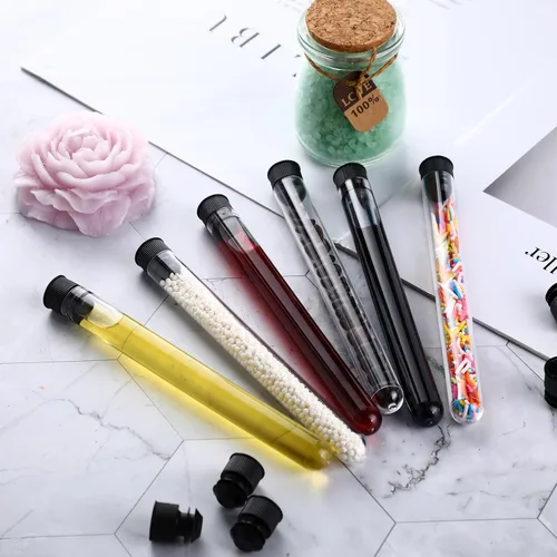 Miniatura 6 de Hoteam 100 tubos de ensayo de plástico con tapas, tubos de ensayo transparentes de 0.8 fl oz para plantas, suministros para fiestas, instalar negro