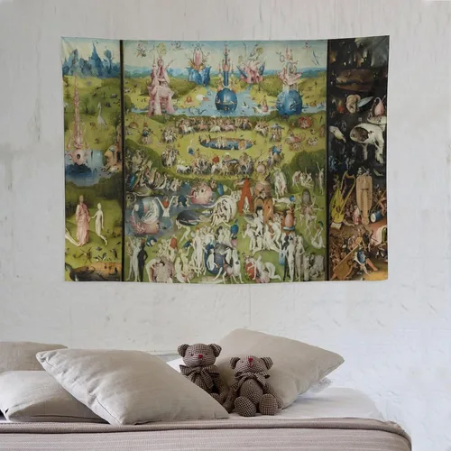 Miniatura 6 de JU XIANG Hieronymus - Tapiz de Bosch, diseño de jardín de delicias terrenales, decoración del hogar, arte de pared, impresión para dormitorio