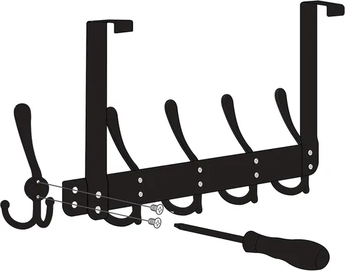 Miniatura 7 de SKOLOO Percha sobre la puerta - para puertas de hasta 1-3/4' de grosor, Percha de puerta de metal con 5 ganchos triples, Percha sobre la puerta Rojo