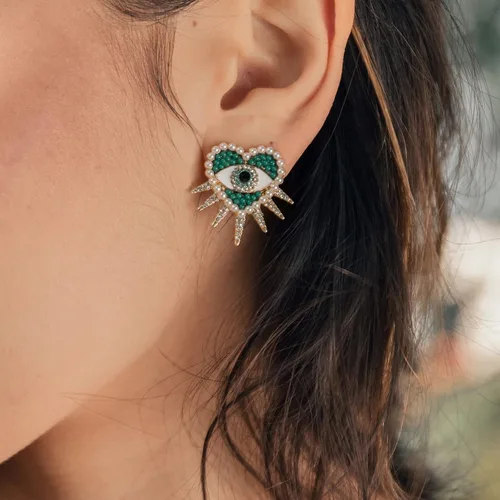 Miniatura 2 de Aretes contra el mal de ojo, aretes de corazón contra el mal de ojo para mujer, regalos de joyería