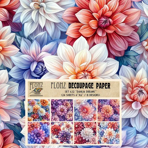 Miniatura 10 de Paquete de papel Decoupage (24 hojas de 6 x 6 pulgadas), flores índigo: delicados grabados florales azules y blancos inspirados en porcelana clásica