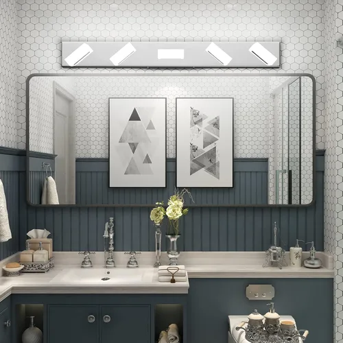 Miniatura 3 de Aipsun Moderna lámpara de tocador de baño cromada LED para baño, acero inoxidable, 5 luces, iluminación de pared de baño, 6000 K
