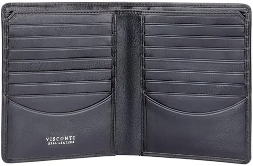 VISCONTI Tuscany Colection Matteo TSC49 - Cartera de piel auténtica con bloqueo RFID seguro, Negro -, Billetera para efectivo y tarjeta
