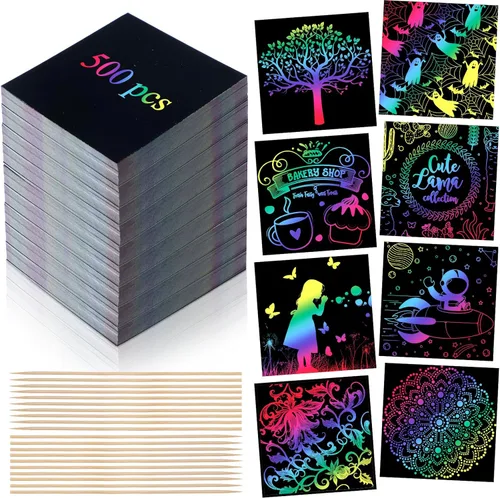 Lenwen Tarjetas para rascar, almohadillas para rascar con 20 lápices de bambú para adultos, kits de manualidades de papel, suministros de regalos de