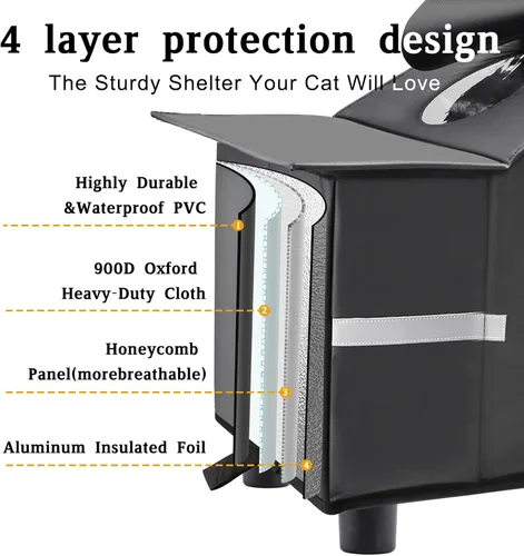 Miniatura 3 de Casa para gatos al aire libre resistente a la intemperie, refugio aislado para gatos para exteriores con ventana de techo, 100% impermeable, puerta