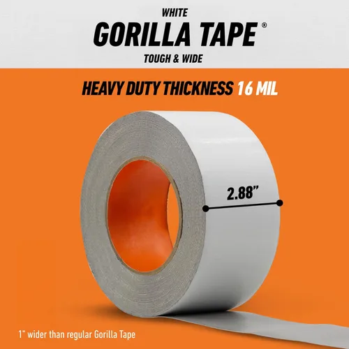 Miniatura 3 de GORILLA Tape Tough & Wide, Cinta adhesiva blanca, 7.32 cm x 22.86 m (paquete de 1) - Resistente para uso pesado y resistente a la intemperie