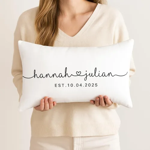 Miniatura 3 de Funda de almohada personalizada para boda con nombres de la pareja y fecha personalizada, almohada con monograma para aniversario de boda, Design #17