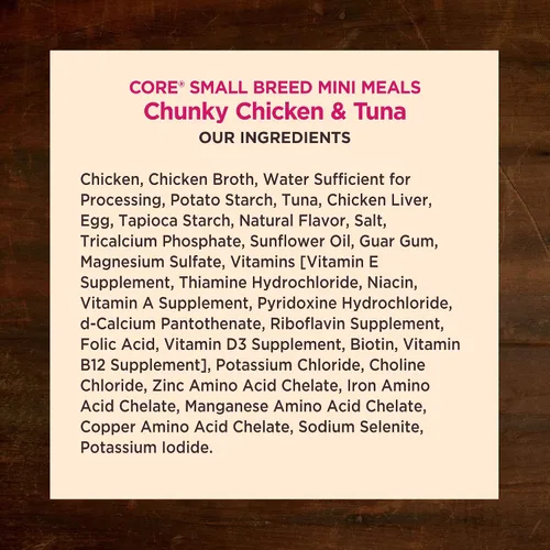 Miniatura 7 de Wellness CORE - Mini comidas para razas pequeñas gruesas en salsa para perros adultos, sin granos, natural, receta de cena de pollo y atún, 3 onzas