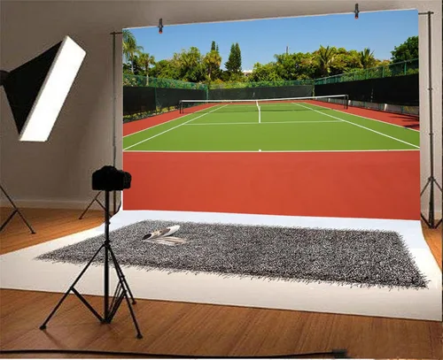 Miniatura 2 de Fondo de 5 x 3 pies para cancha de tenis, fotografía, telón de fondo deportivo, red, raqueta, atleta activo, competencia, cancha, juego, torneo