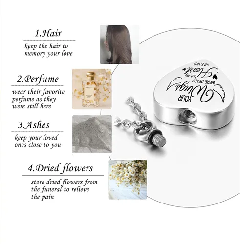 Miniatura 3 de Cremation Heart Urn Necklace for Ashes for Women with 12 Birthstones, Cremation Ashes Jewelry Keepsake with Angel Wing - Your Wings were Ready, But