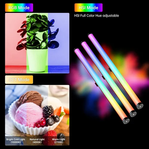Miniatura 3 de GVM - Barra de luz LED RGB para video, 45 W, 48 pulgadas, luz de varita a todo color con malla Bluetooth y control DMX, 2700-10000K CCT tubo de luz