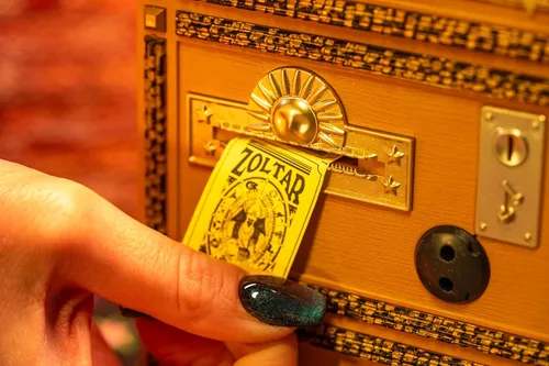 Miniatura 3 de New Wave Toys Zoltar Speaks - Mini réplica de la máquina adivina, totalmente animada escala 1/6 con dispensador de tarjetas, USB-C recargable
