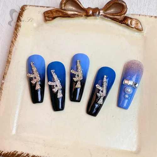 Miniatura 2 de Juego de 40 dijes de aleación 3D para uñas, pistola de metal brillante con diamantes de imitación, dijes de arte de uñas AK para armas, diamantes