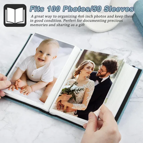 Miniatura 3 de Paquete de 2 álbumes de fotos de 4 x 6, mini álbum de fotos pequeño de 4 x 6 pulgadas, 100 bolsillos para libro de fotos, mini libro de fotos, Azul