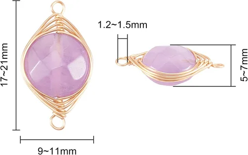 Miniatura 3 de LiQunSweet 10 piezas de eslabones de piedras preciosas de cristal de amatista natural, enlaces envueltos en alambre con alambres de latón dorado