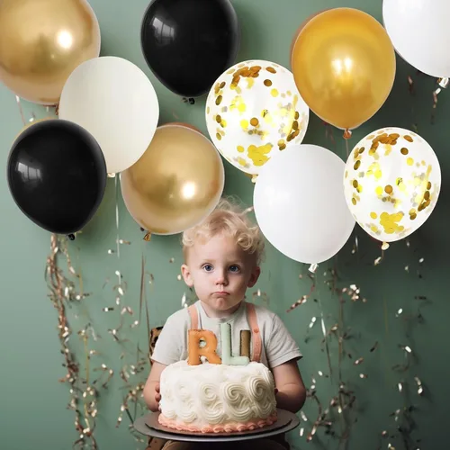 Miniatura 7 de Dagelar Globos de color negro, dorado y beige, 60 globos de arena negra dorada y blanca, globos de fiesta con confeti dorado metálico