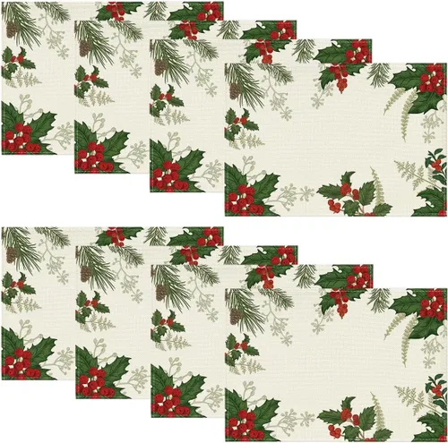 Miniatura 8 de Artoid Mode Holly - Juego de 4 manteles individuales de Navidad con cono de pino de 12 x 18 pulgadas, manteles individuales de invierno