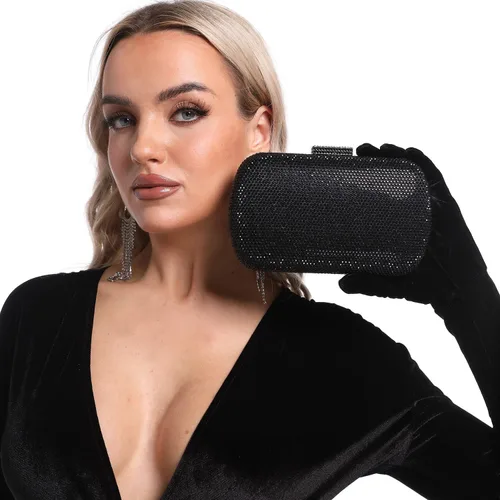 Miniatura 8 de Boutique De FGG Mini bolso de mano con diamantes de imitación, bolsos de noche y embragues para mujer, formales, bolso de mano de cristal para boda