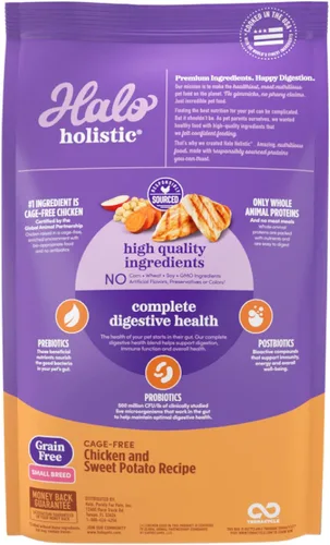Miniatura 2 de Halo Holistic - Alimento para perros de raza pequeña, receta de pollo y batata sin jaula, alimento seco para perros sin granos, salud digestiva