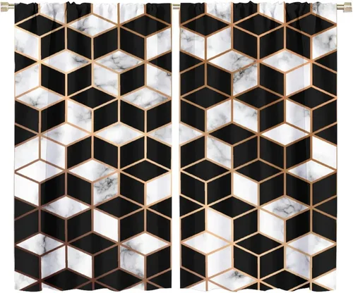 Miniatura 51 de Cortinas abstractas de mármol de lujo de lujo azul marino dorado a rayas con patrón de mármol estampado para dormitorio, sala de estar, cortinas