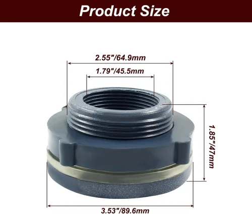 Miniatura 2 de 2 piezas NPT1 1/2 PVC Juego de Accesorios de Mamparo, Conector de Tanque de Agua de Plástico de 1 1/2 Pulgadas Roscado a Través de Tubo de Mamparo 2