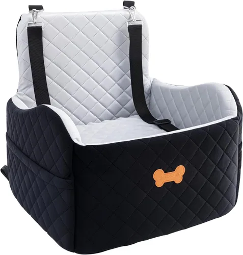 Miniatura 8 de Asiento de automóvil para perros pequeños, asiento elevador para perros con relleno de espuma viscoelástica gruesa con 2 correas de seguridad y Gris