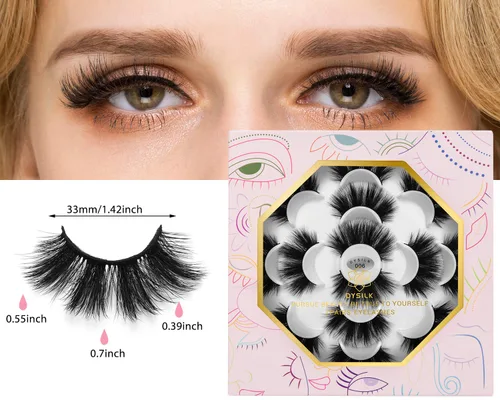 Miniatura 3 de DYSILK Pestañas postizas naturales de visón 6D, aspecto dramático, pestañas postizas esponjosas, extensión de maquillaje, pestañas largas hechas a