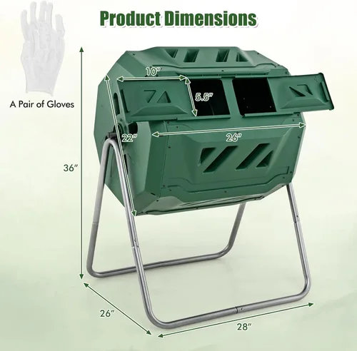 Miniatura 7 de Goplus Contenedor de compostaje de doble cámara para exteriores de 42 galones con 2 puertas corredizas, marco de metal resistente, compostador