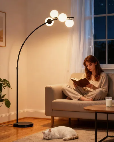 Miniatura 9 de Lightdot Lámpara de pie dorada de 63 pulgadas, regulable, 3 luces, globo LED, con 3000 K, blanco cálido suave para boda/fiesta, portavelas, lámpara