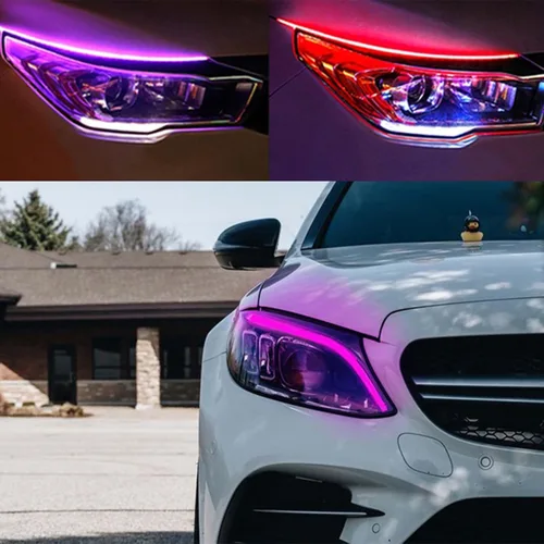 Miniatura 3 de 2 luces LED para exteriores de automóvil de 24 pulgadas, luces de circulación diurna multicolor, kits de luces flexibles RGB, tiras de luz