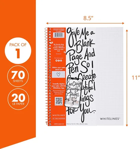Miniatura 3 de Cuaderno en espiral ROARING SPRING Whitelines con rayas cuadriculadas, descargue digitalmente sus notas con la aplicación GRATIS, papel premium