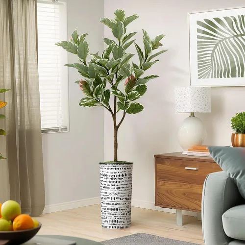 Miniatura 14 de Árbol artificial en maceta contemporánea, palmera tropical areca artificial de seda para decoración del hogar en interiores y exteriores, altura