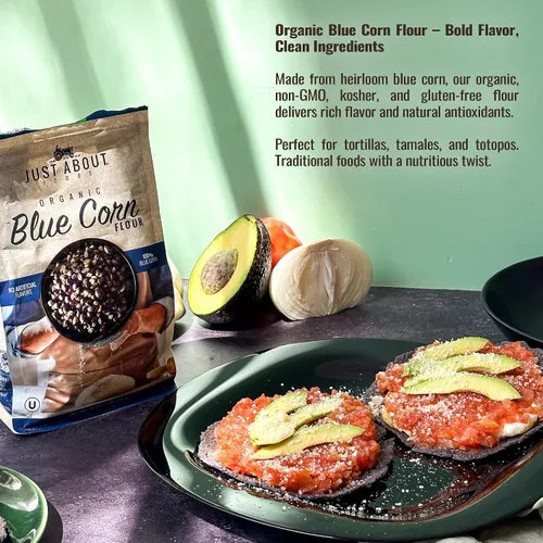 Miniatura 4 de Just About Foods Harina de Maíz Azul Orgánico USDA Orgánico Sin Gluten, Kosher y Vegano 1 LB (454 g) Paquete de 2