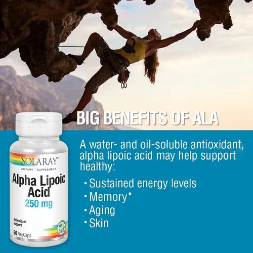 Miniatura 3 de SOLARAY Ácido alfa lipoico 250 mg - 60 cápsulas vegetales - Actividad antioxidante saludable y apoyo energético - Sin OMG y vegano