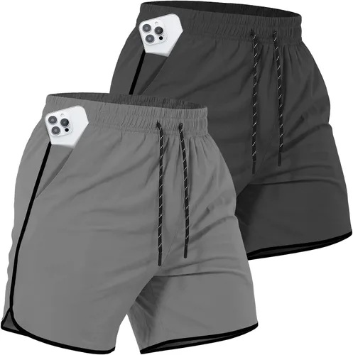 Miniatura 11 de Paquete de 2 pantalones cortos deportivos de entrenamiento de 5 pulgadas para hombre, pantalones cortos de gimnasio de secado rápido con bolsillos