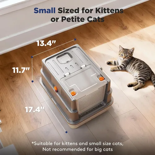 Miniatura 2 de FURTIME Pequeña caja de arena de acero inoxidable con tapa para gatito, caja de arena cerrada de metal para gatos pequeños, caja de gato con caja