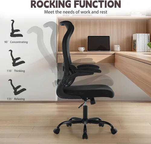 Miniatura 5 de Silla de oficina ergonómica, silla de escritorio de malla transpirable con respaldo alto para computadora con soporte lumbar ajustable y Negro