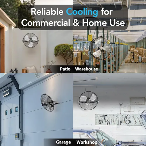 Miniatura 4 de Comfort Zone Ventilador industrial de alta velocidad de 20 pulgadas, ventilador de montaje en pared y piso totalmente metálico, refrigeración