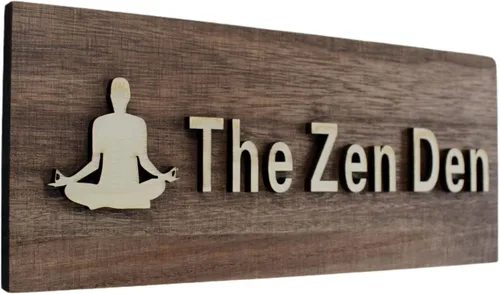 The Zen Den Signs - Letrero decorativo para colgar en la pared, placa de madera inspiradora para puerta de estudio de yoga, decoración de dormitorio