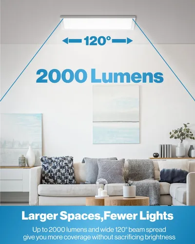 Miniatura 2 de Sunco - Paquete de 12 luces LED de panel plano de 1x2, CCT doble seleccionable 3500K/4000K/5000K y potencia seleccionable 16W/18W/20W, 2000 LM