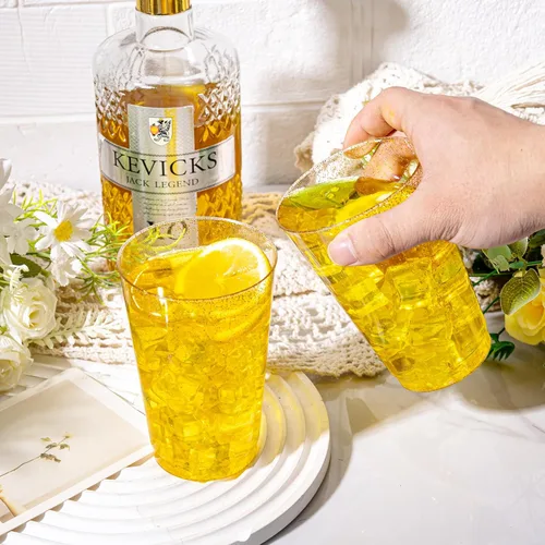 Miniatura 6 de I00000 Paquete de 100 vasos de plástico dorados de 14 onzas, vasos desechables de plástico con purpurina dorada, copas de vino desechables, copas